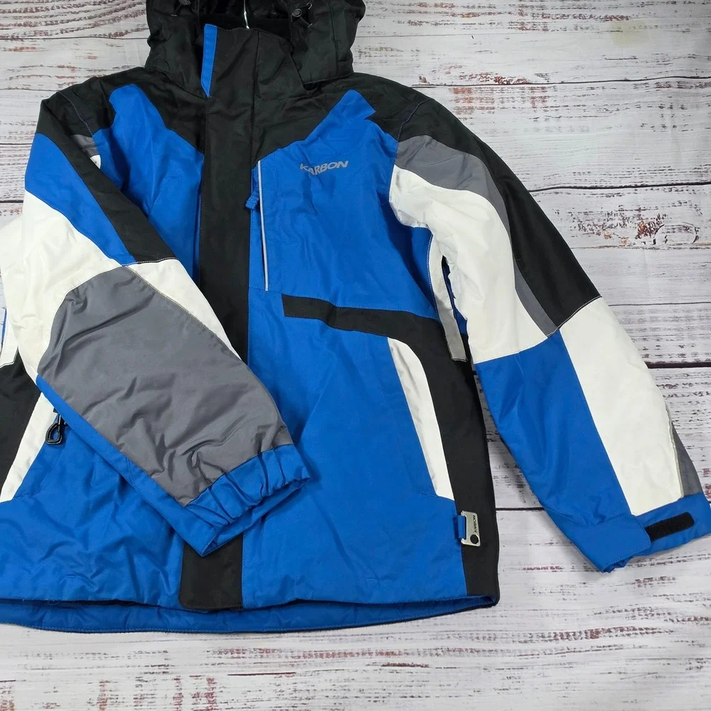Karbon Ski Jacket Youth 14 Blue Black White Good Insulated Hooded Insulated